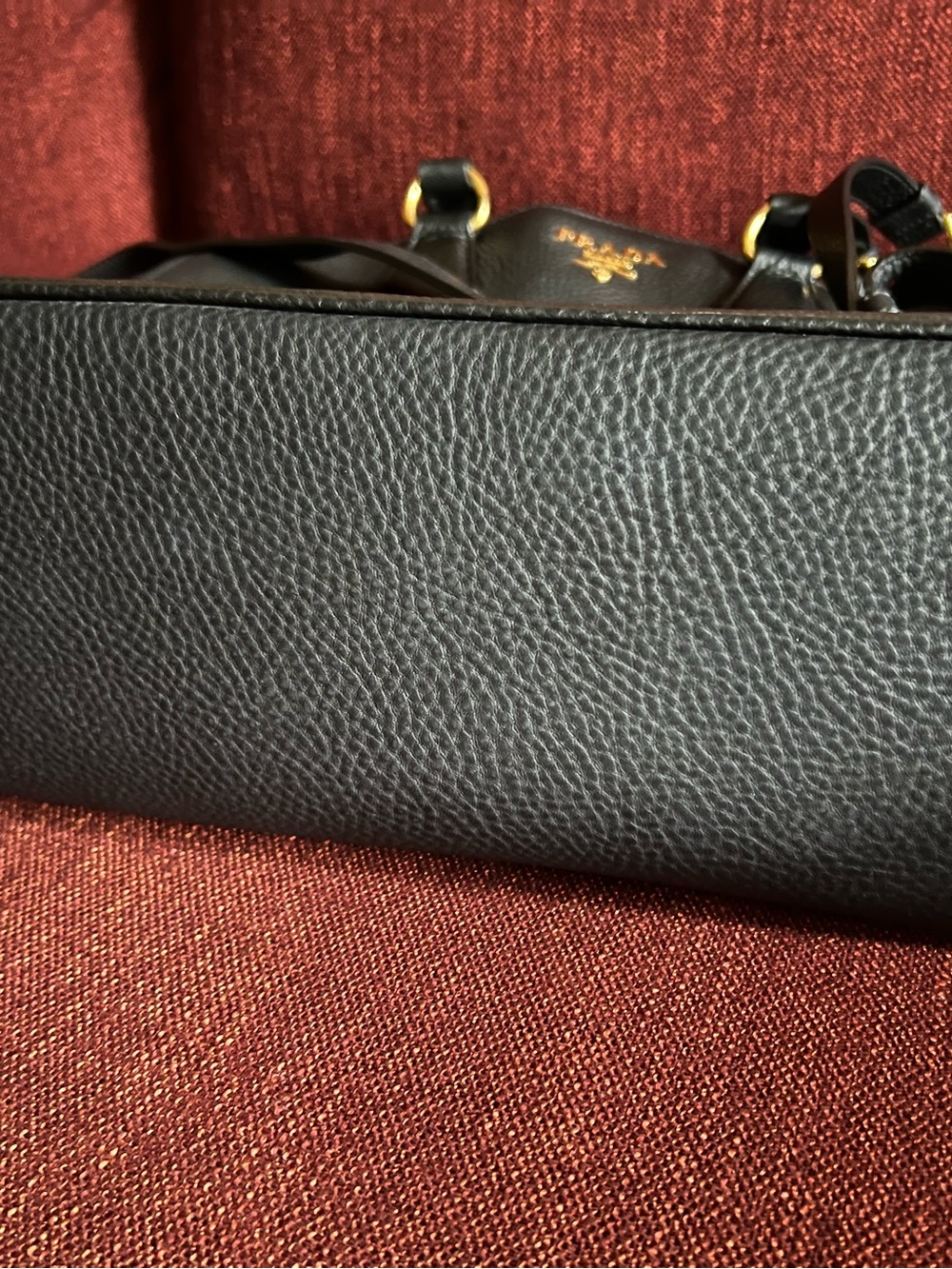 Prada Black Leather Tote with Gold Hardware Accents - Picture 7 of 10
